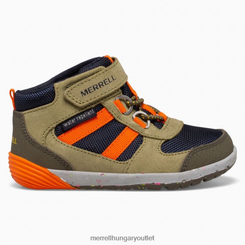 gyerekek Merrell olíva/tengerészet/narancs csupasz lépések ridge jr túrázó cipő H06N01457