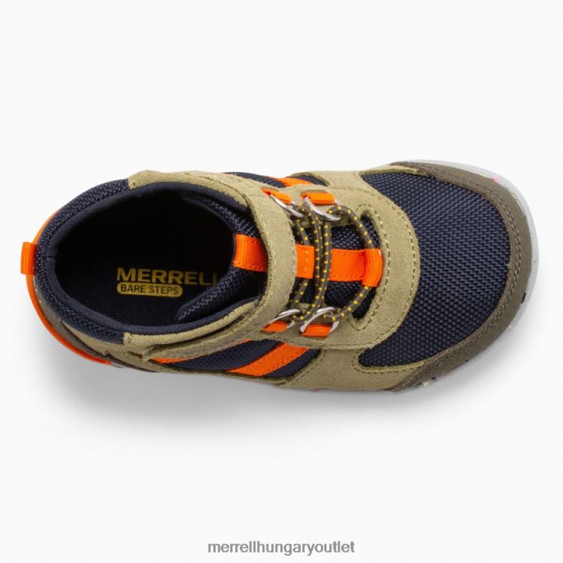 gyerekek Merrell olíva/tengerészet/narancs csupasz lépések ridge jr túrázó cipő H06N01457