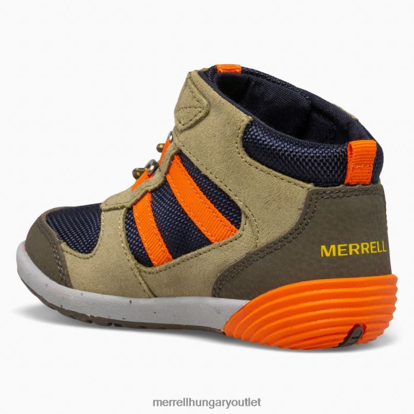 gyerekek Merrell olíva/tengerészet/narancs csupasz lépések ridge jr túrázó cipő H06N01457